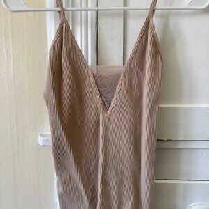 Free People Tan Ribbed Tank Top